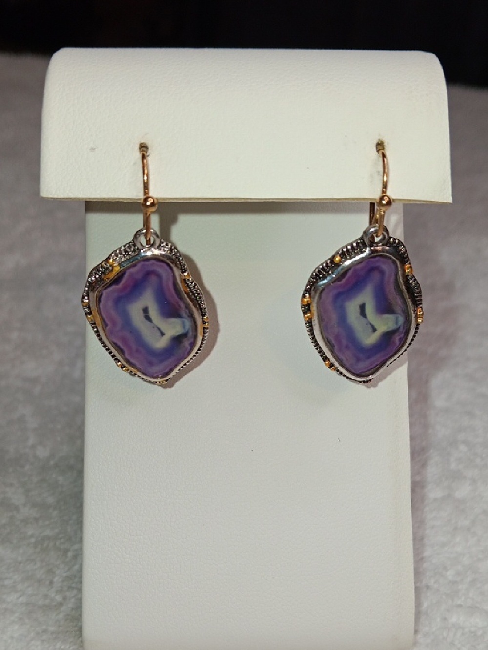 Purple Agate Slice Drop Earrings